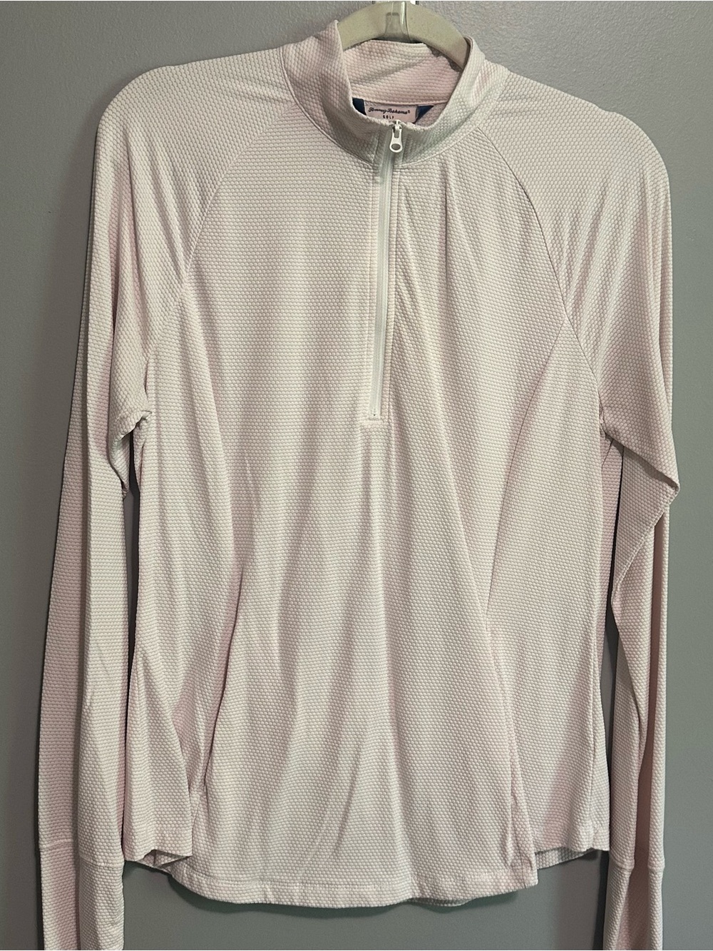 Tommy Bahama Golf Women’s 1/4 Zip Pullover Pink Textured Thumbhole Top Large